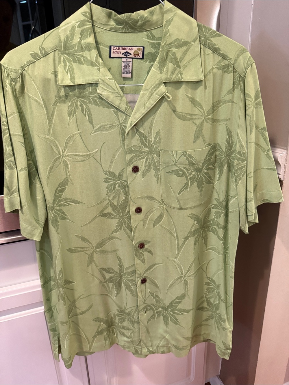 Caribbean Joe Light Green Palm-Leaf Camp Shirt
